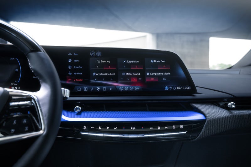 The 2026 OPTIQ-V Display Screen Displaying the V-Mode Settings | Schepel Cadillac in Merrillville IN